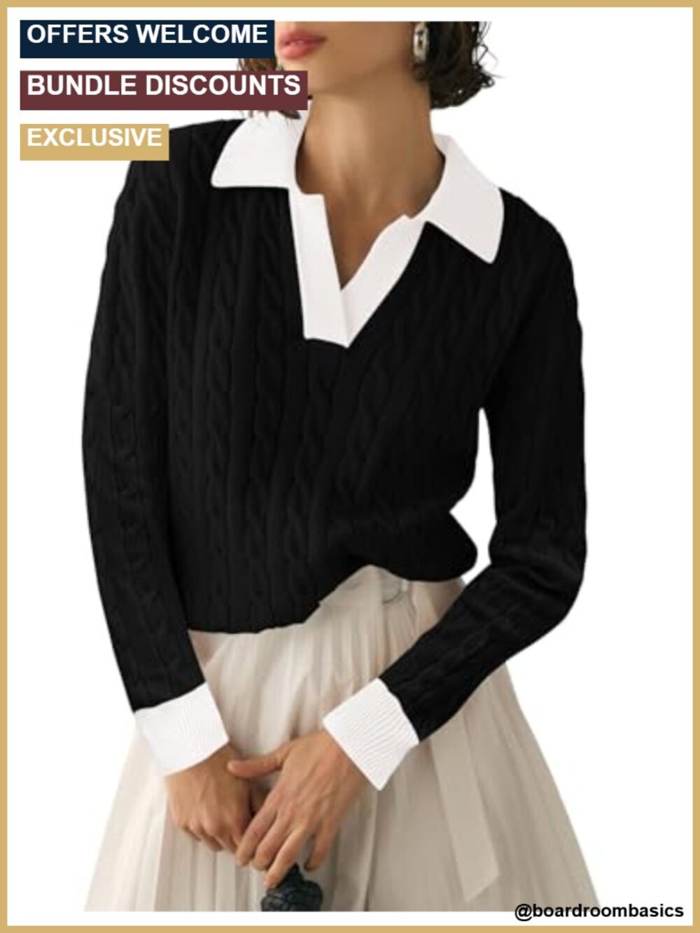 Women's Cable Knit V-Neck Long Sleeve Pullover Sweater